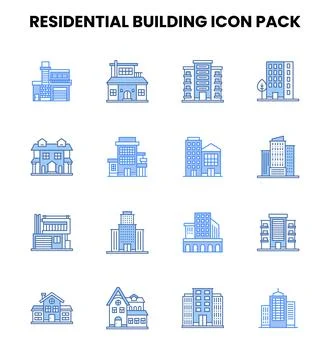 Residential Building Two Colour Vector Icons Pack Ilustração Stock