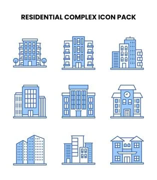 Residential Complex Blue Graphics Icons Pack Ilustración de archivo