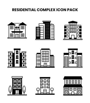 Residential Complex DuoTone Graphics Icons Pack Stock Illustration
