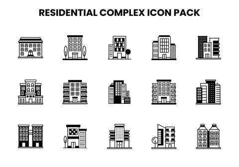 Residential Complex DuoTone Vector Icons Pack Stock Illustration
