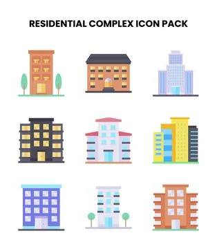 Residential Complex Flat Collection Icons Pack Stock Illustration