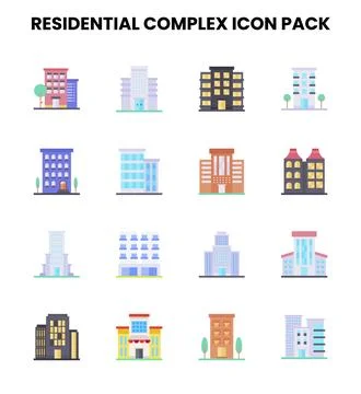 Residential Complex Flat Graphics Icons Pack Ilustração Stock