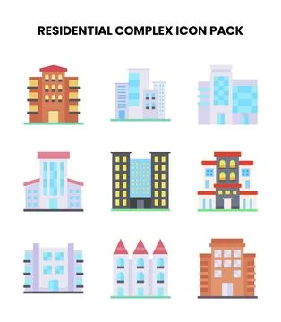 Residential Complex Flat Set Icons Pack Illustration