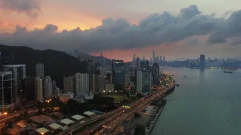 Residential complex fly over pan shot of with cars moving on the road, drone aer Stock Footage 251653233