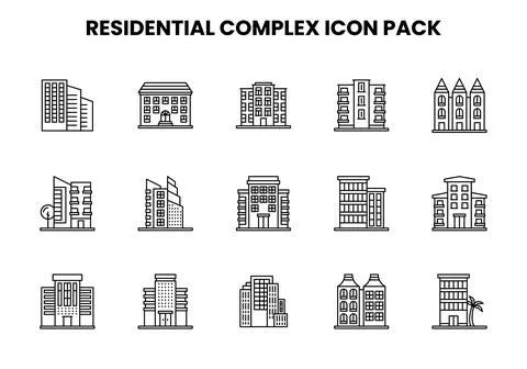 Residential Complex Line Collection Icons Pack Stock Illustration