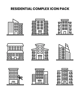 Residential Complex Line Collection Icons Pack Stock Illustration