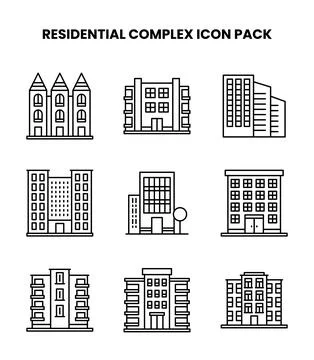 Residential Complex Line Vector Icons Pack Stock Illustration