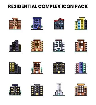 Residential Complex Lineal Color Scalable Icons Pack Stock Illustration