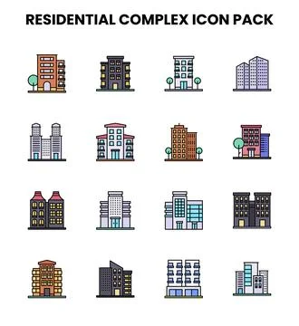 Residential Complex Lineal Color Set Icons Pack Stock Illustration