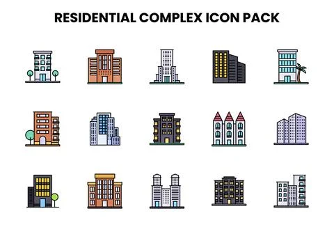 Residential Complex Lineal Color Vector Icons Pack Ilustración de archivo