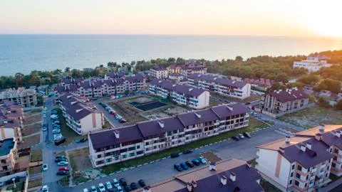 Residential complex of more than twenty five-storey houses on the beach at su Stock Photos