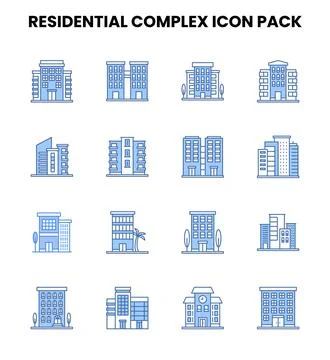 Residential Complex Two Colour Design Icons Pack Stock Illustration