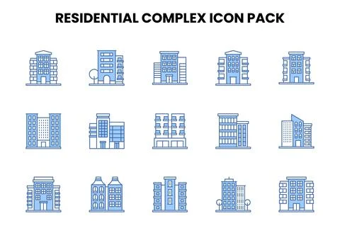 Residential Complex Two Colour Icons Pack Stock Illustration