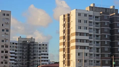 Residential complexes under construction, real estate development projects Stock-Footage 343586354