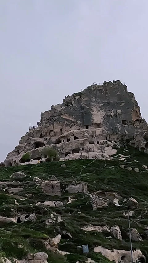 Residential cone-shaped rock formations in Goreme National Park Stock Footage 278894912