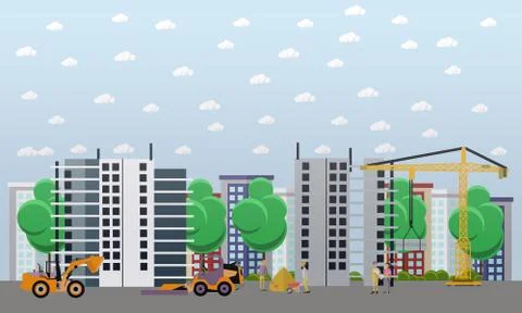 Residential construction concept vector illustration in flat style Stock Illustration