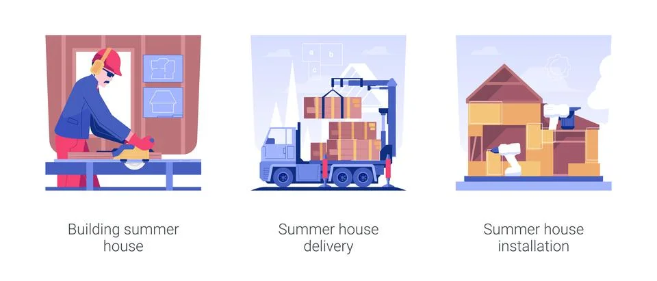 Residential construction isolated concept vector illustrations. Stock Illustration
