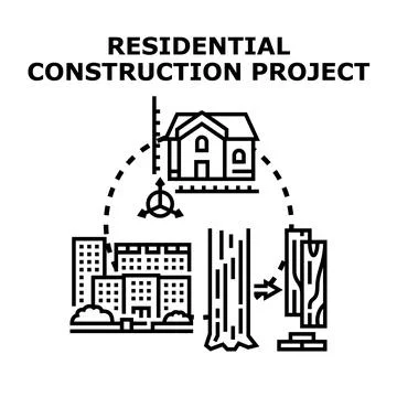 Residential construction project planning and home building process Ilustración de archivo