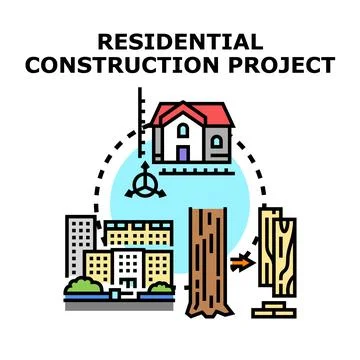 Residential construction project planning and home building process Stock Illustration