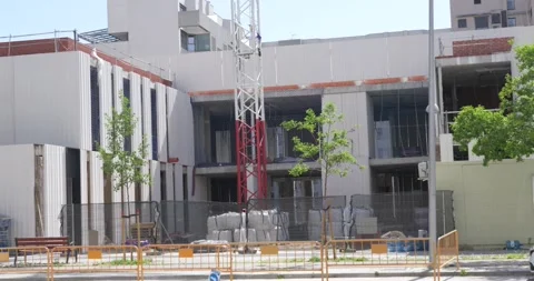 Residential construction project with tower crane in Madrid Video stock 335652292