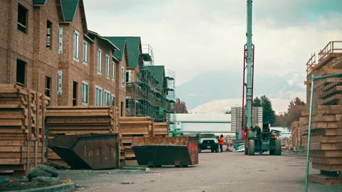 Residential construction shows progress with materials and structure Stock Footage 310163829