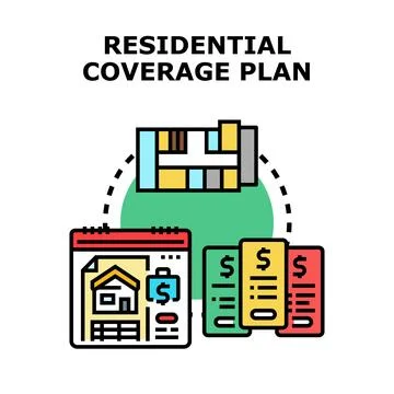 Residential coverage plan concept with house and bills Stock Illustration