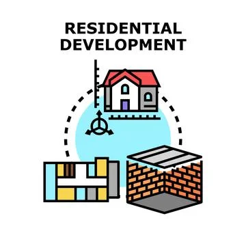 Residential development concept illustrating construction planning and buil.. Stock Illustration
