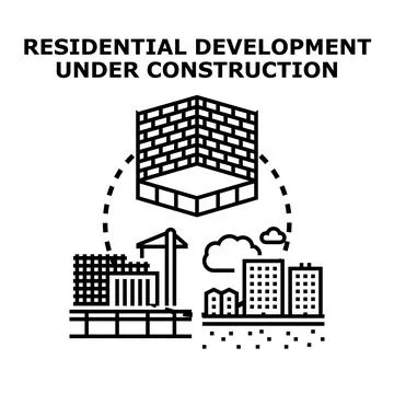 Residential development construction building process stages Stock Illustration