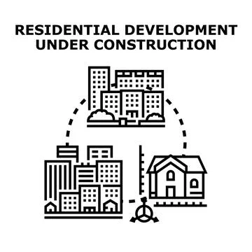 Residential development construction creating new urban infrastructure Stock Illustration