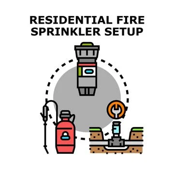 Residential fire sprinkler setup concept providing home safety Stock Illustration