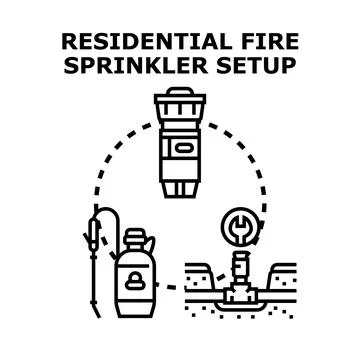 Residential fire sprinkler setup concept providing home safety Stock Illustration