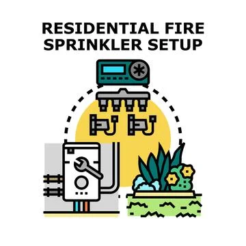 Residential fire sprinkler system planning and installation concept Stock Illustration