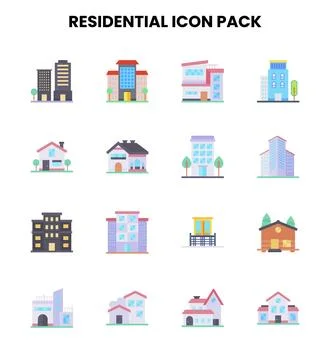 Residential Flat Bundle Icons Pack Ilustración de archivo