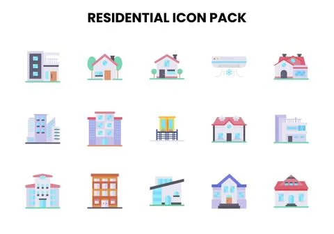 Residential Flat Collection Icons Pack Ilustración de archivo