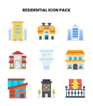 Residential Flat Design Icons Pack Stock Illustration