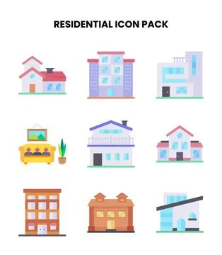 Residential Flat Scalable Icons Pack Ilustración de archivo