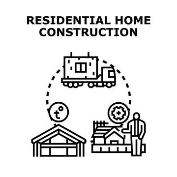 Residential home construction process and building industry vector Illustration