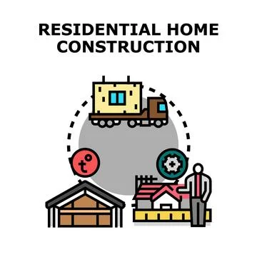Residential home construction process and building industry vector Illustration