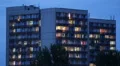 Residential House Building Tower Illuminated Night Evening Dusk Light Dresden HD Footage