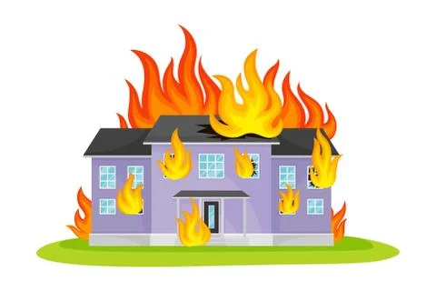Residential House Engulfed in Flames Vector Illustration Illustrazione stock