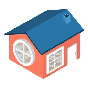 Residential house icon isometric vector. One story house with round window icon Ilustración de archivo