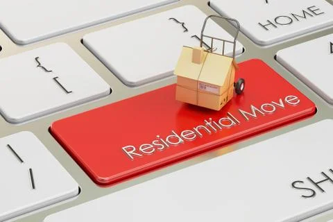 Residential Move concept on red keyboard button 3D rendering Stock Illustration