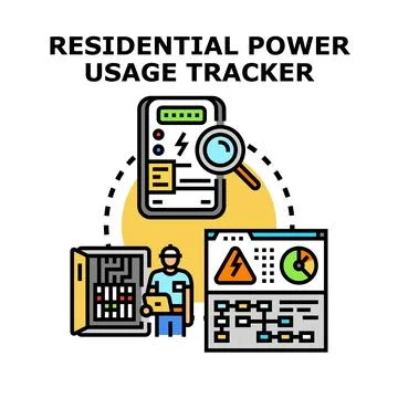 Residential power usage tracker system monitoring energy consumption Stock Illustration