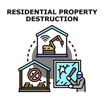 Residential property destruction causing building damage and demolition Ilustración de archivo