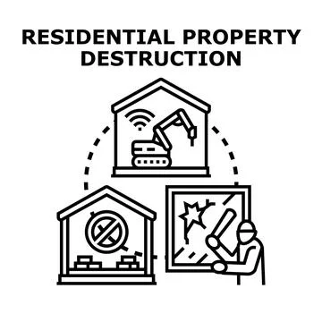 Residential property destruction causing building damage and demolition Ilustración de archivo