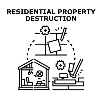 Residential property destruction vector concept illustration Stock Illustration