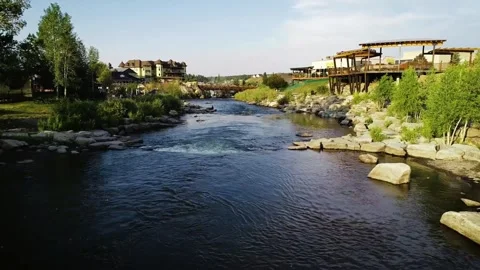 Residential Riverfront Development Landscape Design Stock Footage 311652979