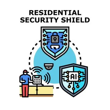 Residential security shield concept protecting home property Stock Illustration
