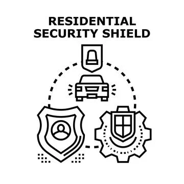 Residential security shield system protecting home and property Stock Illustration