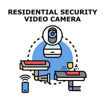 Residential security video camera system monitoring home Stock Illustration